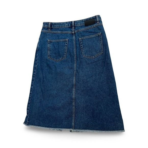 Karen by Simonsen Danish Design Denim Midi Skirt Fringed Hem Size 10 Blue Fall - Picture 2 of 4